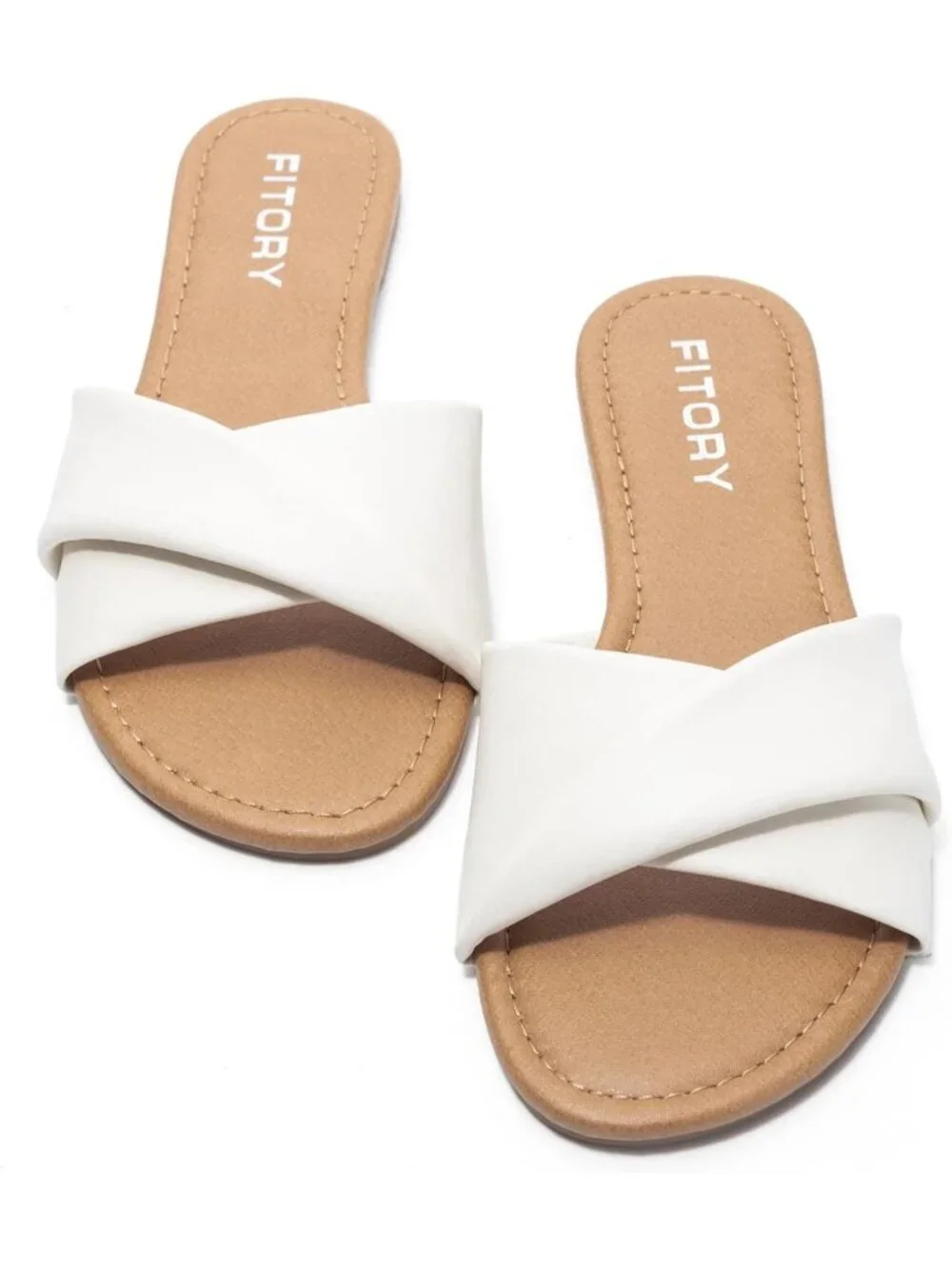 Women's White Flat Sandals Fashion Slides With Soft Leather Slippers for Summer